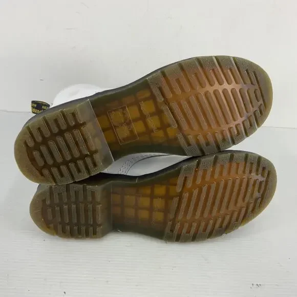 Dr. Martens White Leather 8-Eye Lace-Up Combat Boots with Black Laces - Picture 4 of 7